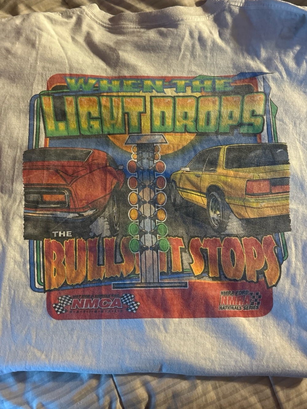 Fruit of the Loom NASCAR White Short Sleeve Tee with Multicolor Racing Graphic